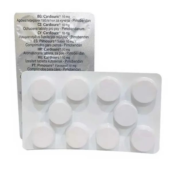 Кардішур 10 мг, (Cardisure 2,5 mg) 10 таблеток для лікування серцевої недостатності у собак 00011 фото