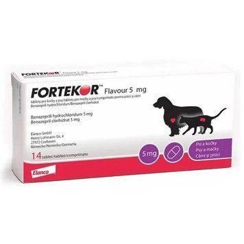 Фортекор 5 мг, (Fortekor 5 mg) 14 таблеток для котів і собак при серцевій недостатності 00019 фото