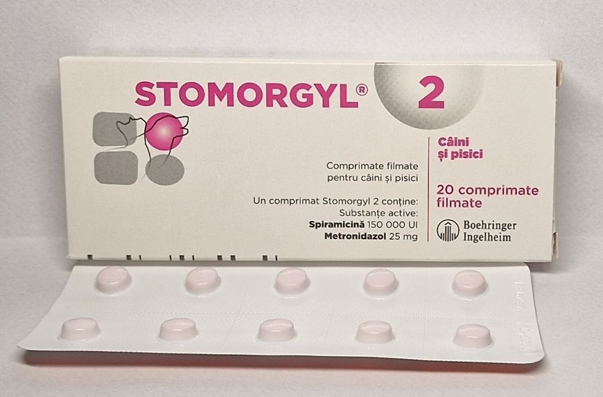 Стоморджил&nbsp;2 мг 20 таб. (Stomorgyl 2 mg) антибактеріальний засіб для собак і кішок 00091 фото