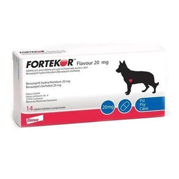 Фортекор 20 мг, (Fortekor 20 mg) 14 таблеток для котів і собак при серцевій недостатності 00020 фото