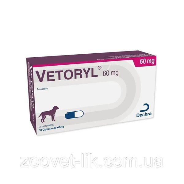Веторил 60 мг&nbsp;(Vetoryl 60 mg) 30 капсул для лікування хвороби Кушинга і синдрому у собак. 00032 фото