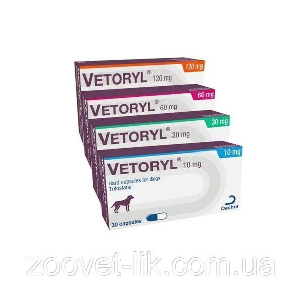 Веторил 60 мг&nbsp;(Vetoryl 60 mg) 30 капсул для лікування хвороби Кушинга і синдрому у собак. 00032 фото